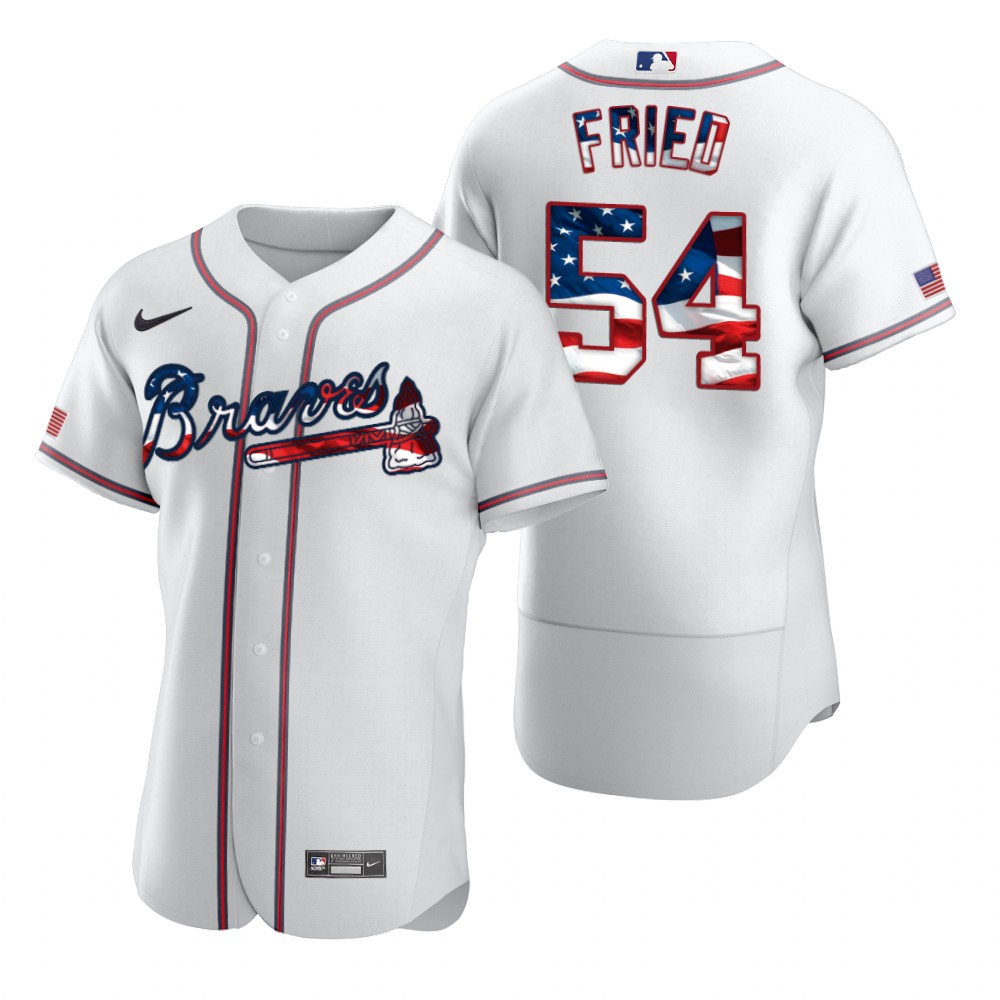 Atlanta Braves #54 Max Fried Men Nike White Fluttering USA Flag Limited Edition Authentic MLB Jersey->atlanta braves->MLB Jersey